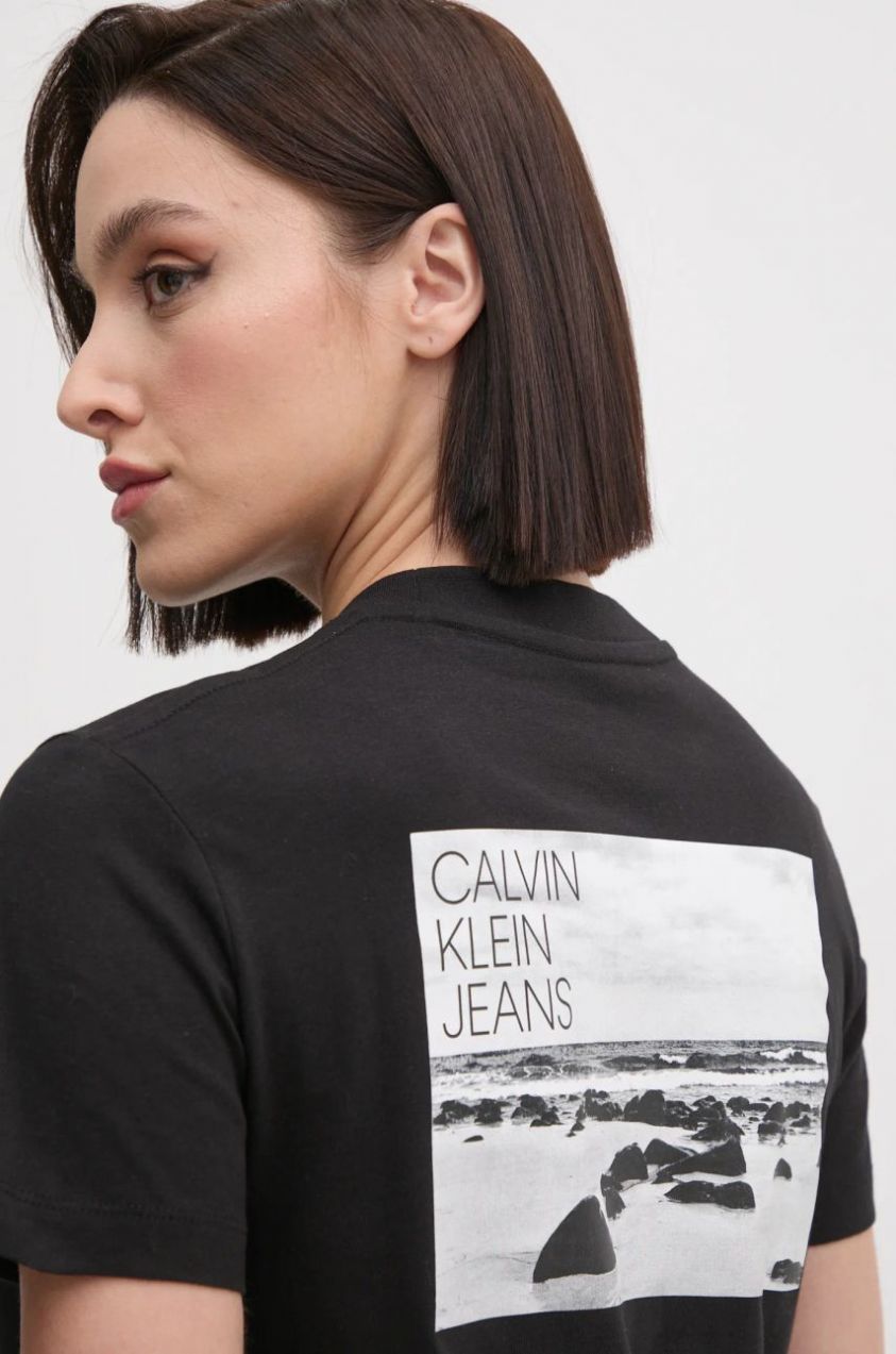 Bavlnené tričko Calvin Klein Jeans dámske, čierna farba, J20J224986
