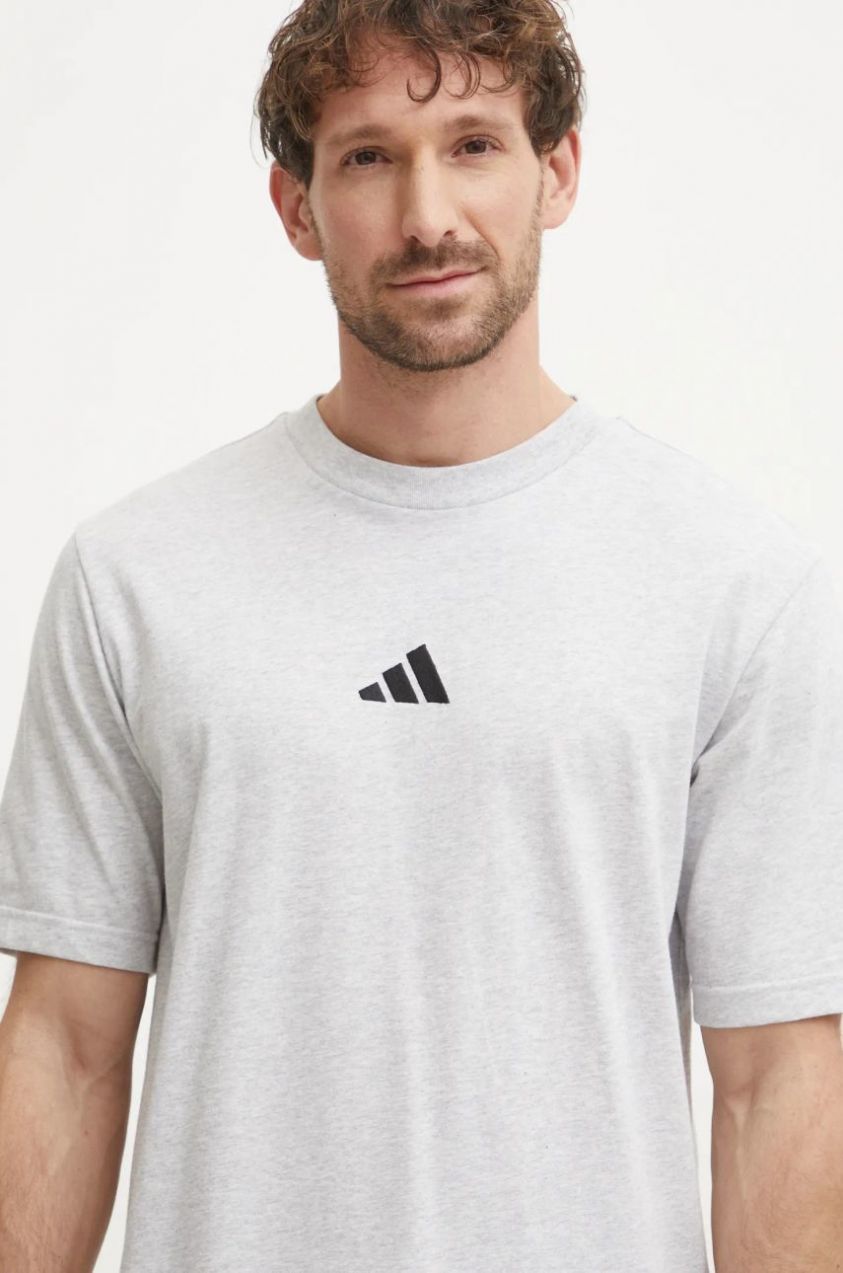Bavlnené tričko adidas Essential pánske, šedá farba, melanžové, JF1100