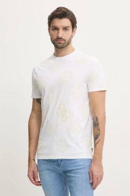 Bavlnené tričko Guess pánske, biela farba, s nášivkou, M5RI46 KBW41