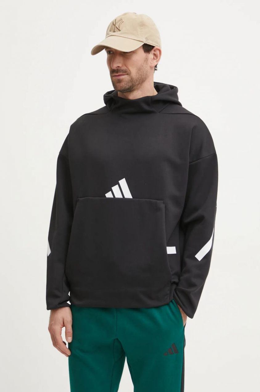 Mikina adidas Z.N.E. pánska, čierna farba, s kapucňou, s potlačou, JP0371