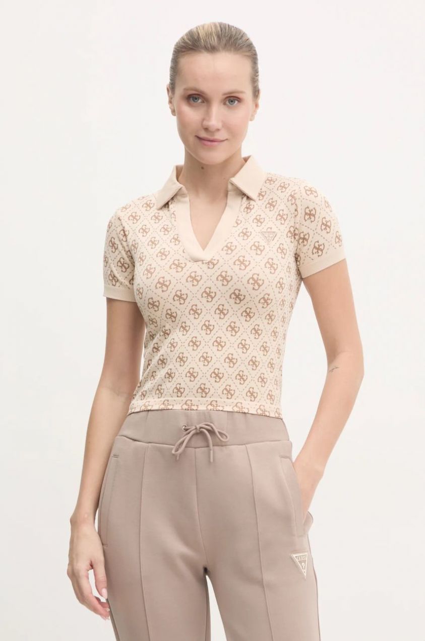 Tričko Guess RHOMBUS dámske, béžová farba, V5RP03 Z3LF0