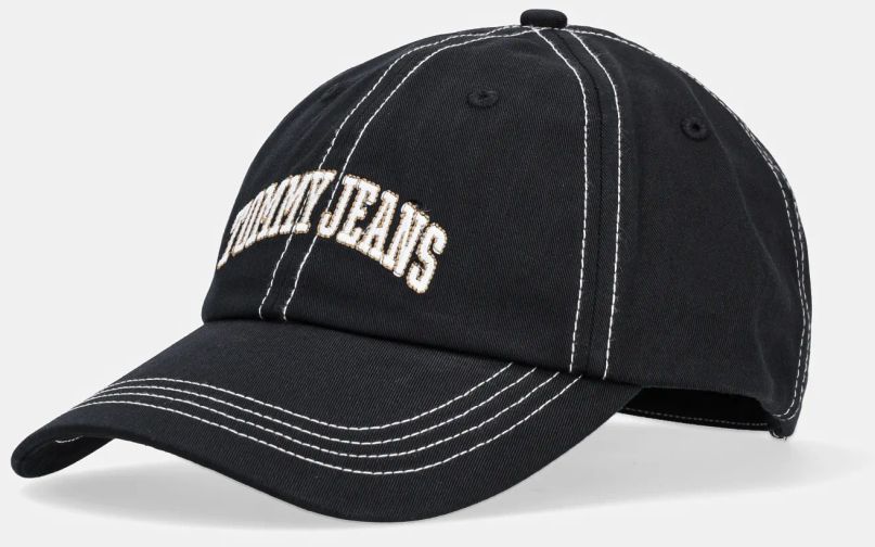 Bavlnená šiltovka Tommy Jeans čierna farba, s nášivkou, AM0AM12956