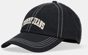 Bavlnená šiltovka Tommy Jeans čierna farba, s nášivkou, AM0AM12956