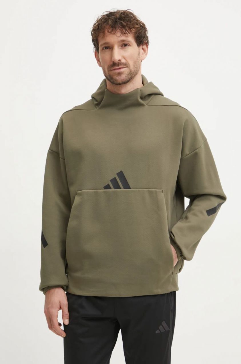 Mikina adidas Z.N.E. pánska, zelená farba, s kapucňou, s potlačou, JD5321