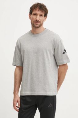 Bavlnené tričko adidas Essentials pánske, šedá farba, s potlačou, JF3618