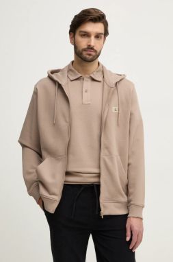 Bavlnená mikina Calvin Klein Jeans pánska, hnedá farba, s kapucňou, jednofarebná, J30J326858