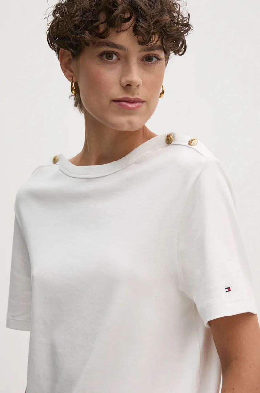 Bavlnené tričko Tommy Hilfiger dámske, biela farba, WW0WW42907