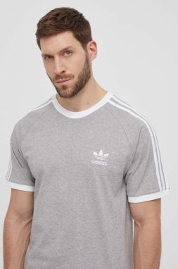Bavlnené tričko adidas Originals Adicolor 3-Stripes pánske, šedá farba, vzorované, IA4848