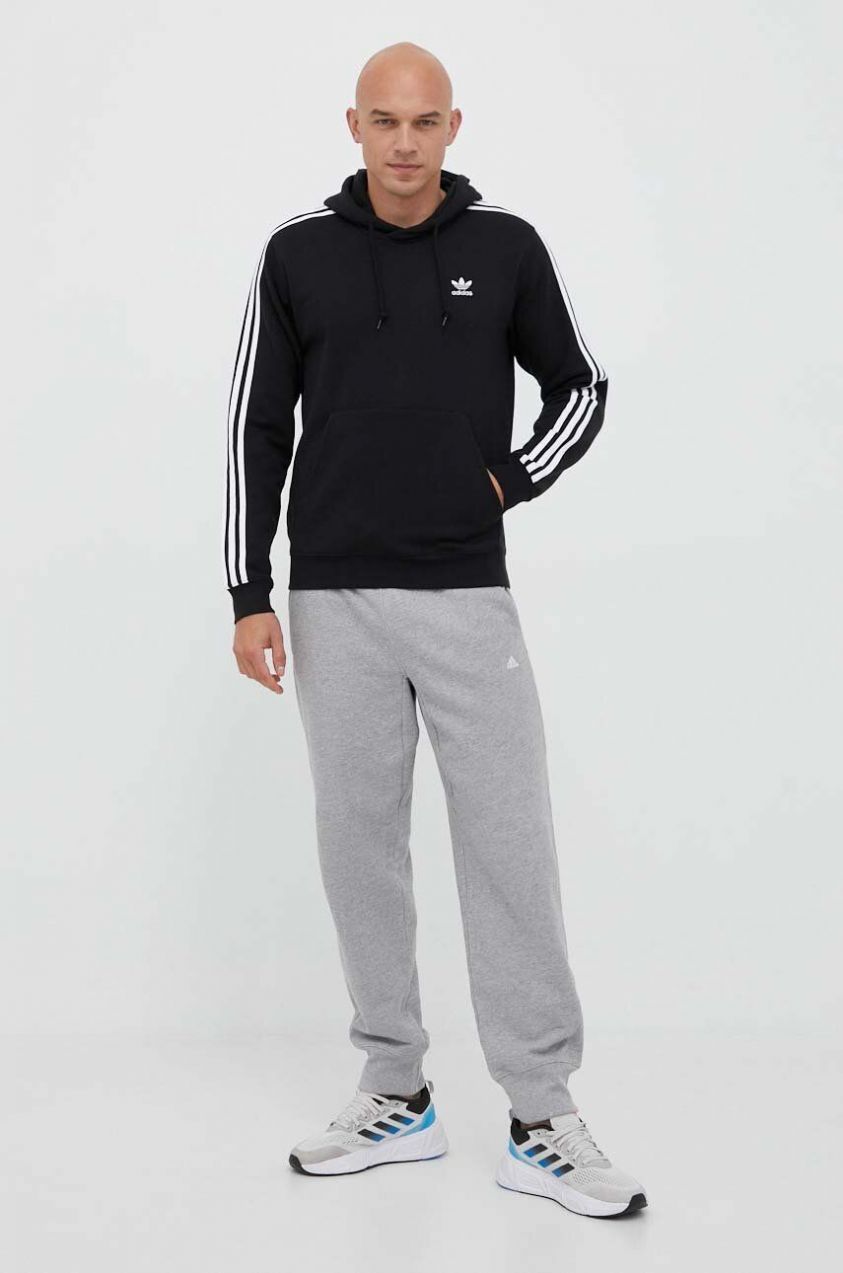 Mikina adidas Originals 3-Stripes pánska, čierna farba, s kapucňou, s nášivkou, IM2088