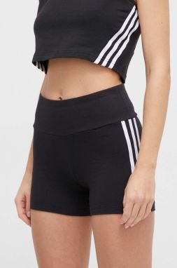 Šortky adidas Originals 3-Stripes Adicolor dámske, čierna farba, vzorované, vysoký pás, IP2980