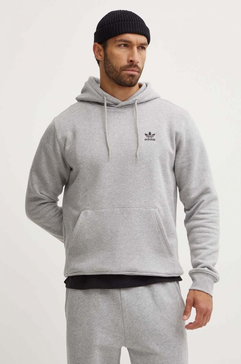 Mikina adidas Originals Essential pánska, šedá farba, s kapucňou, melanžová, IY4920