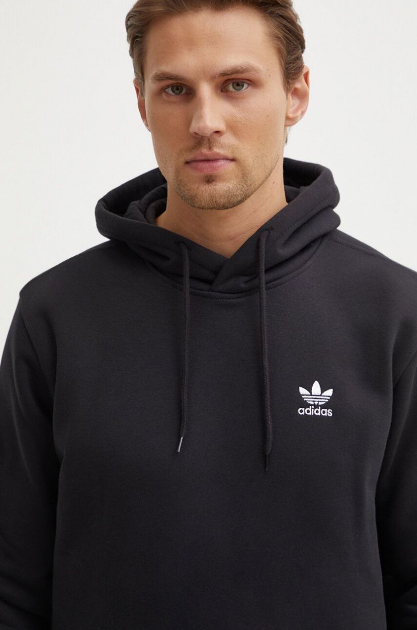 Mikina adidas Originals Essential pánska, čierna farba, s kapucňou, s nášivkou, IY4930