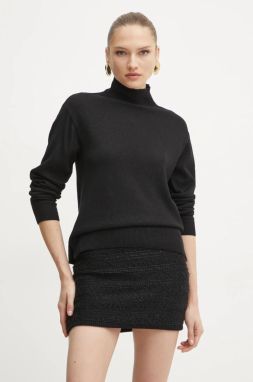 Sveter s prímesou vlny Armani Exchange dámsky, čierna farba, tenký, s polorolákom, 6DYM2D YM2FZ