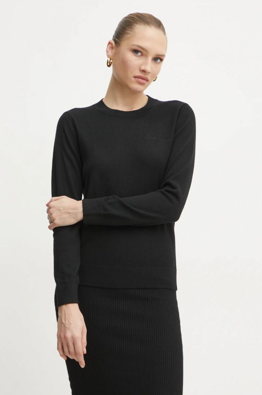 Vlnený sveter Armani Exchange dámsky, čierna farba, tenký, 6DYM1J YME3Z