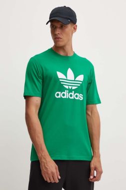 Bavlnené tričko adidas Originals Trefoil pánske, zelená farba, s potlačou, IR8012