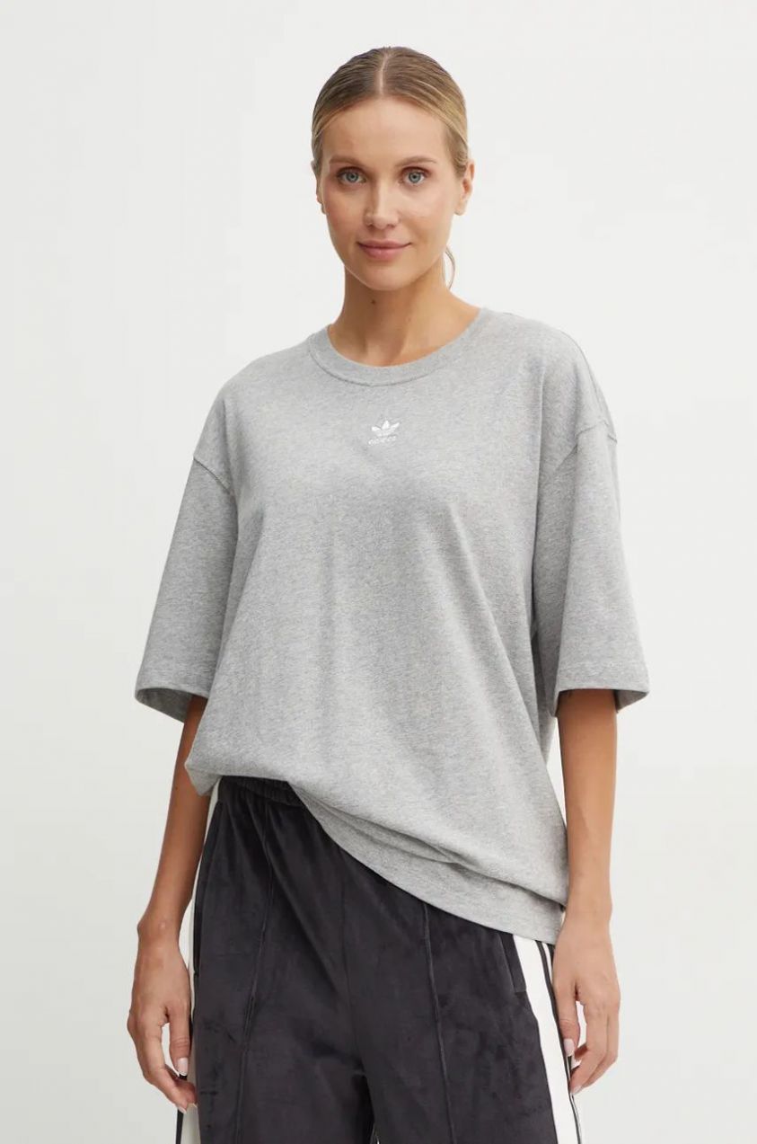 Bavlnené tričko adidas Originals Essential dámske, šedá farba, IY7324