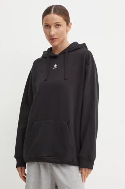 Mikina adidas Originals Essential dámska, čierna farba, s kapucňou, jednofarebná, IY7344