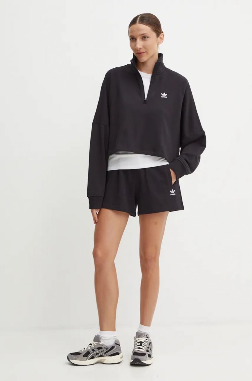 Bavlnená mikina adidas Originals  Essential dámska, čierna farba, jednofarebná, IW5726