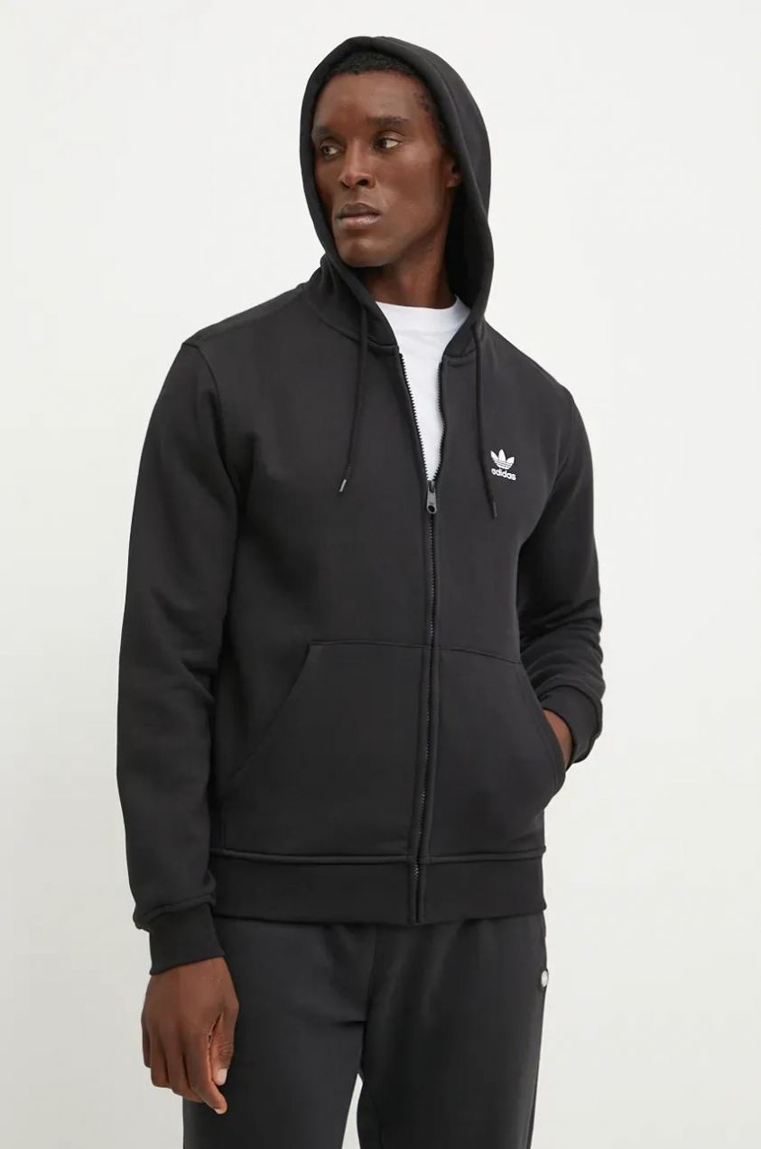 Mikina adidas Originals Essential pánska, čierna farba, s kapucňou, jednofarebná, IW5791
