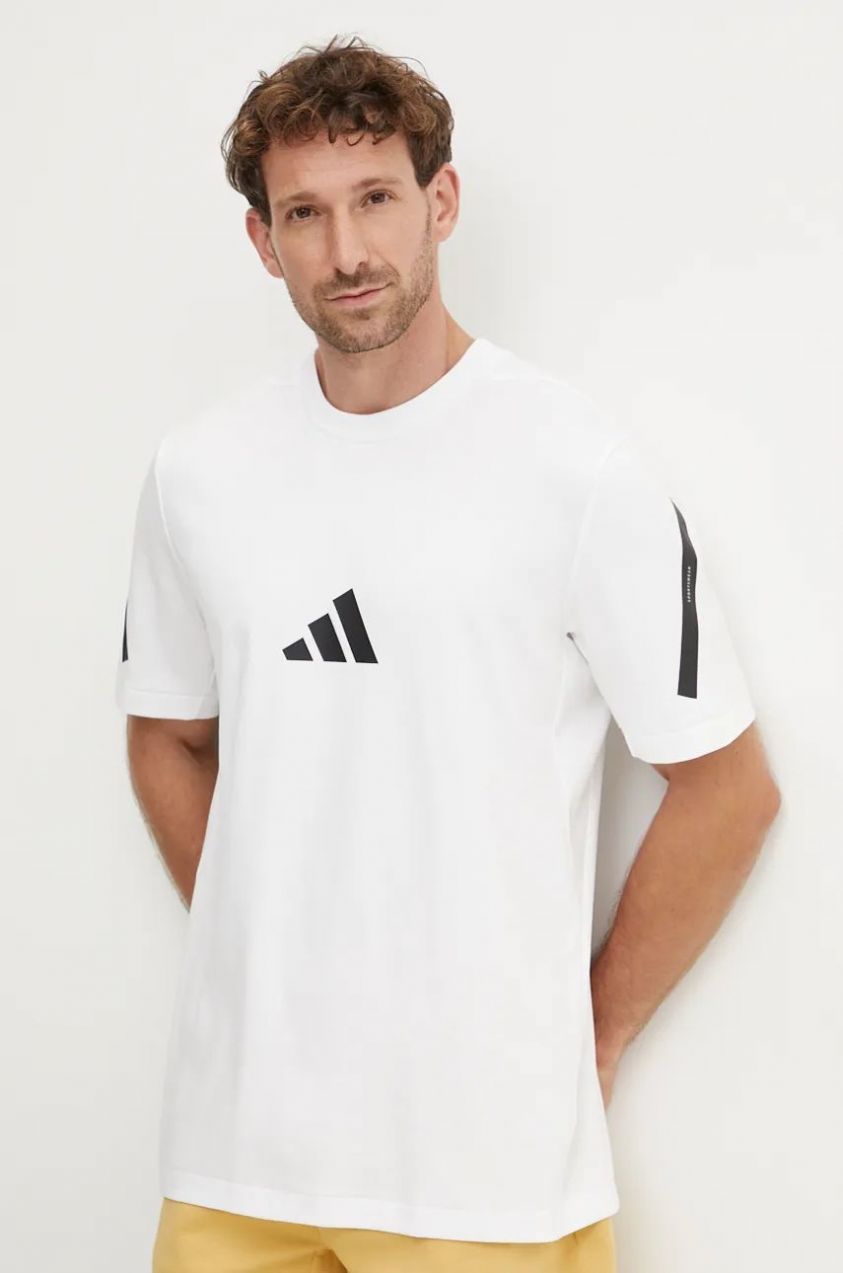 Bavlnené tričko adidas  Z.N.E. pánske, biela farba, s potlačou, JE3078