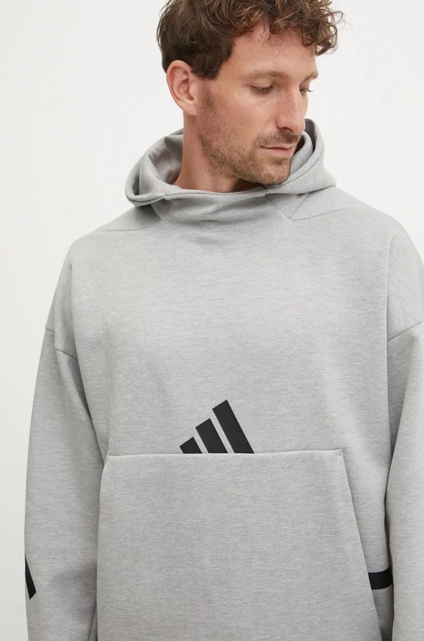 Mikina adidas  Z.N.E. pánska, šedá farba, s kapucňou, s nášivkou, JE3070
