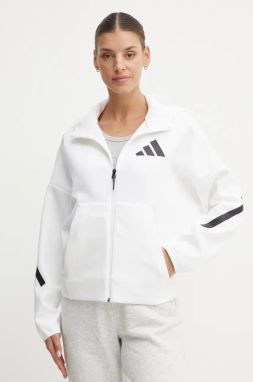 Mikina adidas  Z.N.E. dámska, biela farba, s kapucňou, s potlačou, JE7849