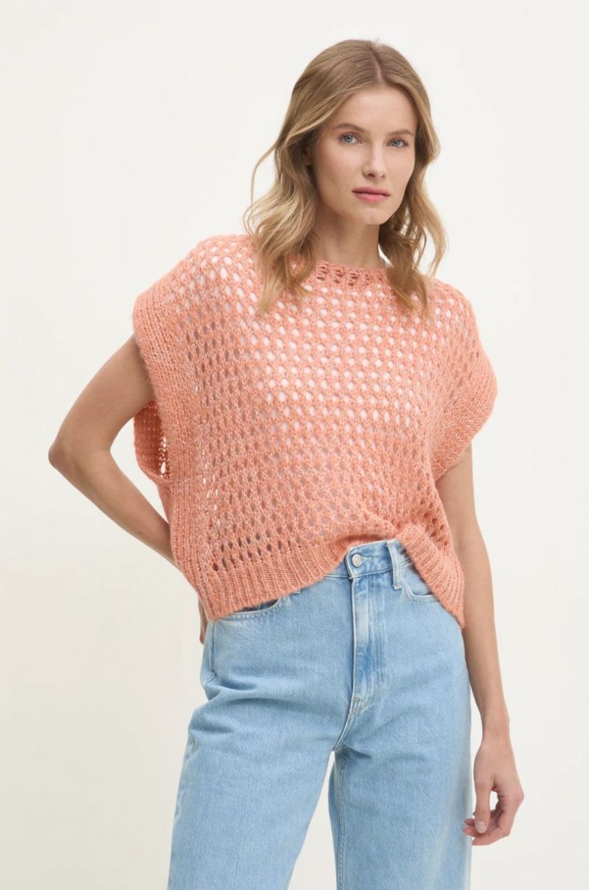 Vesta s prímesou vlny United Colors of Benetton oranžová farba, 114VD10BR