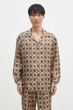Hodvábna košeľa Drôle de Monsieur La Chemise Renzo béžová farba, voľný strih, E-SH187-SE006-BG