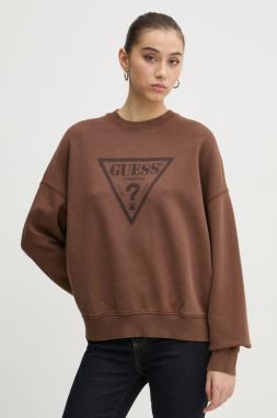Bavlnená mikina Guess Originals dámska, hnedá farba, s potlačou, W5RQ14 K68I1