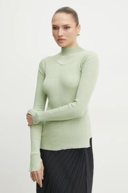 Sveter Victoria Beckham dámsky, zelená farba, tenký, s polorolákom, 1125KTP006102A