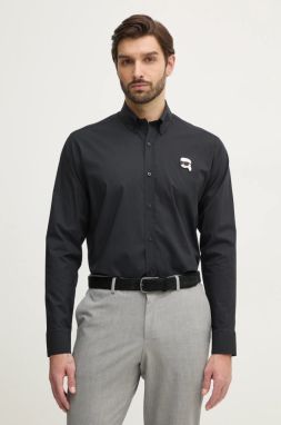 Košeľa Karl Lagerfeld pánska, čierna farba, regular, s golierom button-down