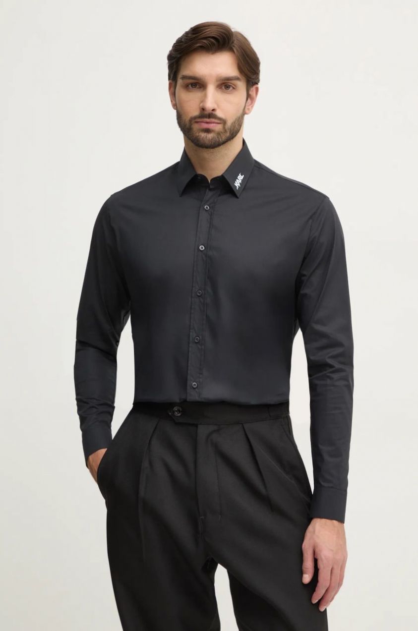 Košeľa Karl Lagerfeld pánska, čierna farba, regular, s klasickým golierom, 551600.605991
