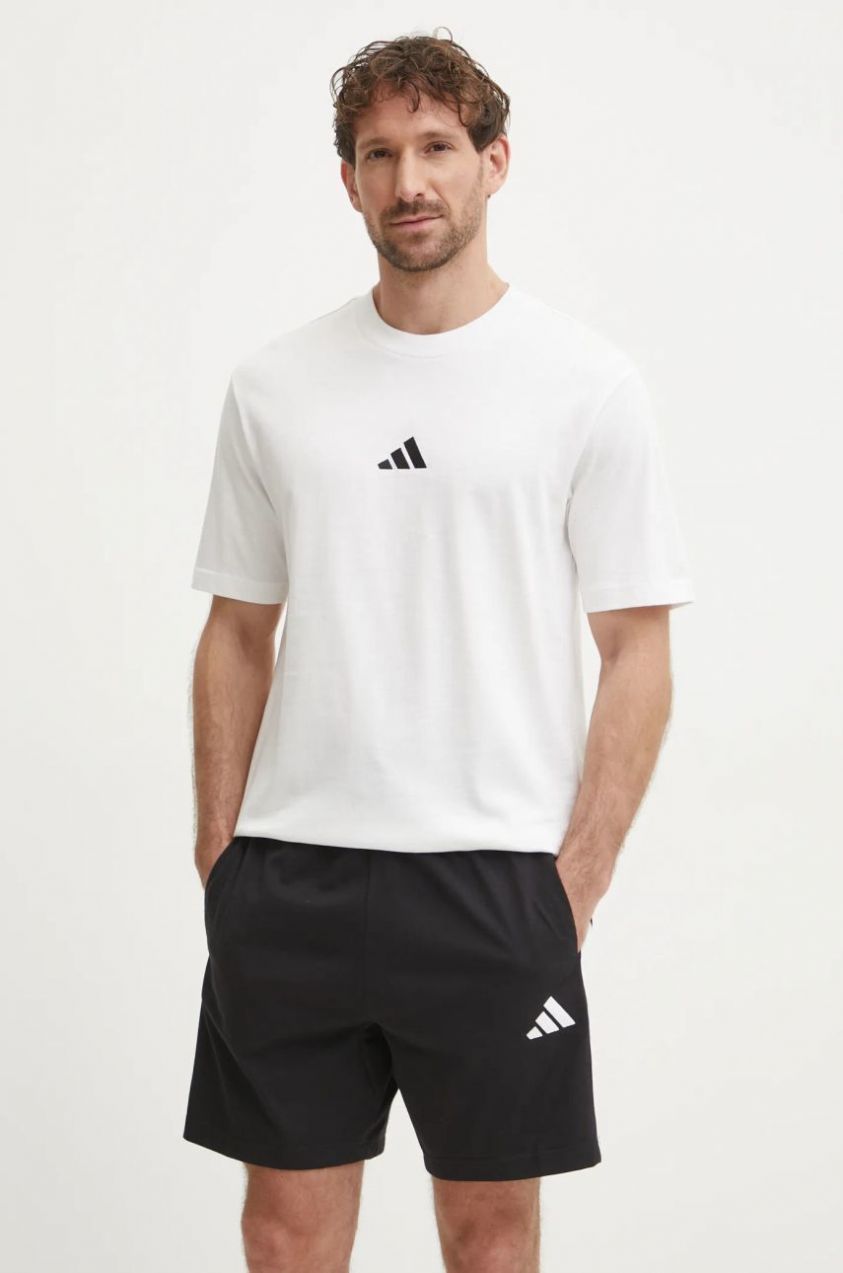 Bavlnené tričko adidas Essential pánske, béžová farba, jednofarebné, JF1092