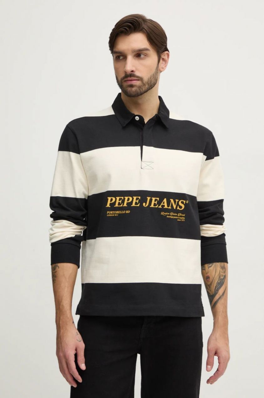 Bavlnené tričko s dlhým rukávom Pepe Jeans BRANDON čierna farba, vzorované, PM542230