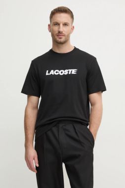 Bavlnené tričko Lacoste pánske, čierna farba, s potlačou, TH2861