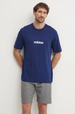 Bavlnené tričko adidas Essentials Linear pánske, tmavomodrá farba, s potlačou, JE8999
