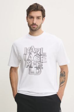 Bavlnené tričko Karl Lagerfeld pánske, biela farba, s potlačou, 551230.755186