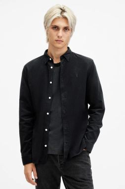 Bavlnená košeľa AllSaints BIRCHWOOD pánska, čierna farba, slim, s klasickým golierom, M144SB