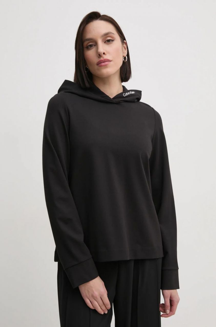 Mikina Calvin Klein Jeans dámska, čierna farba, s kapucňou, jednofarebná, J20J224722