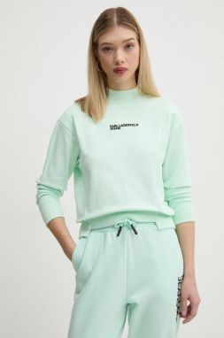 Bavlnená mikina Karl Lagerfeld Jeans dámska, zelená farba, jednofarebná, A1W20018