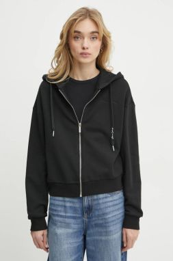 Bavlnená mikina Armani Exchange dámska, čierna farba, s kapucňou, jednofarebná, 6DYM72 YJEEZ