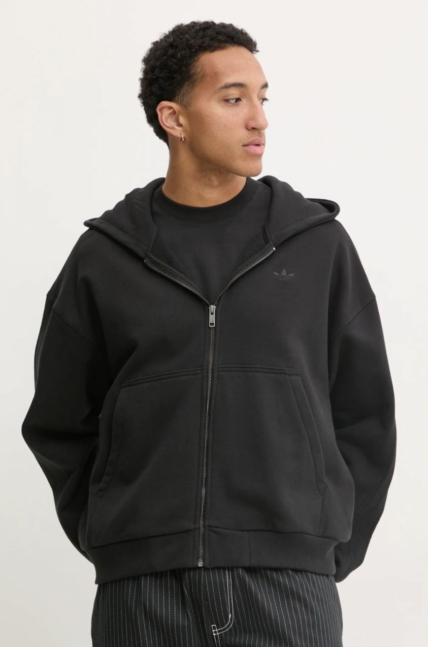 Bavlnená mikina adidas Originals Essential pánska, čierna farba, s kapucňou, jednofarebná, JC9579