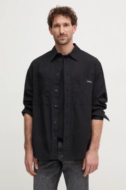 Bavlnená košeľa Calvin Klein Jeans pánska, čierna farba, voľný strih, s klasickým golierom, J30J326721