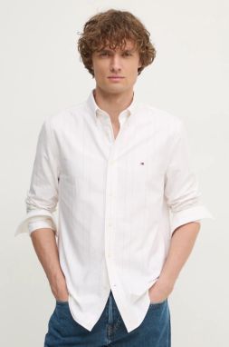 Bavlnená košeľa Tommy Hilfiger pánska, béžová farba, regular, s golierom button-down, MW0MW37569