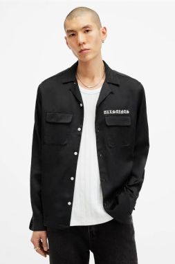 Košeľa AllSaints TROYA pánska, čierna farba, voľný strih, M106SB