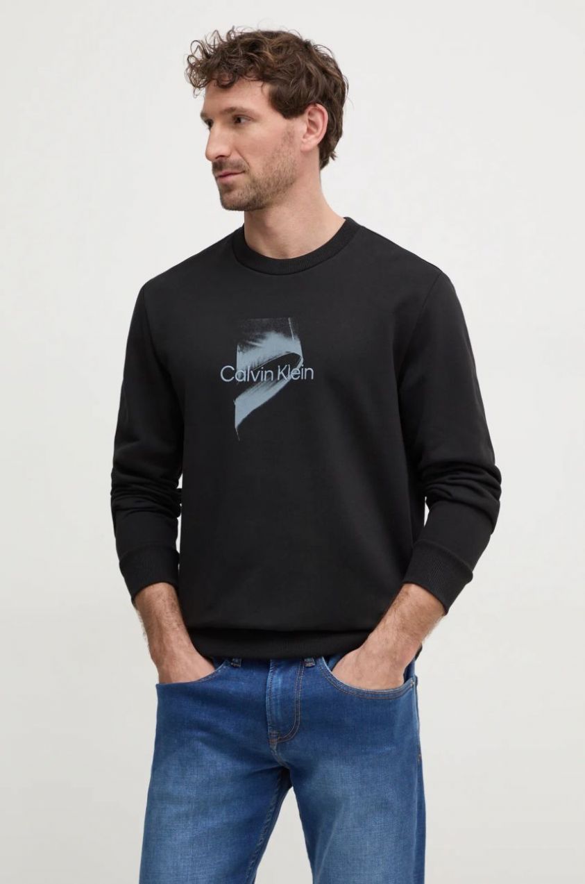 Bavlnená mikina Calvin Klein pánska, čierna farba, s potlačou, K10K114351