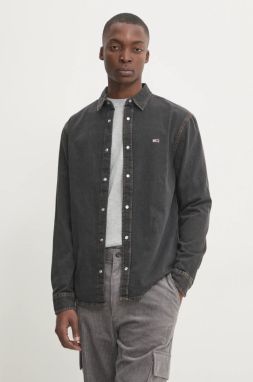 Rifľová košeľa Tommy Jeans pánska, fialová farba, regular, s klasickým golierom, DM0DM21103