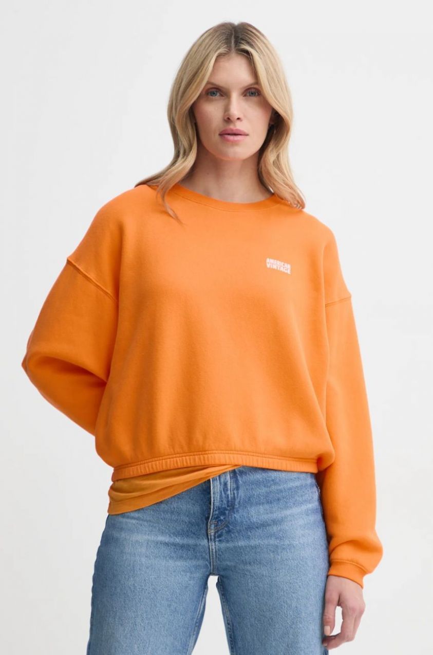 Mikina American Vintage dámska, oranžová farba, s potlačou, IZU03AE25