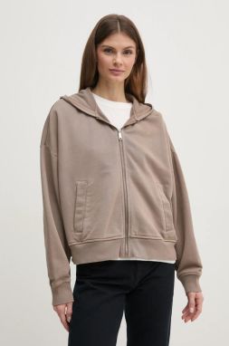 Bavlnená mikina Calvin Klein Jeans dámska, hnedá farba, s kapucňou, jednofarebná, J20J224733