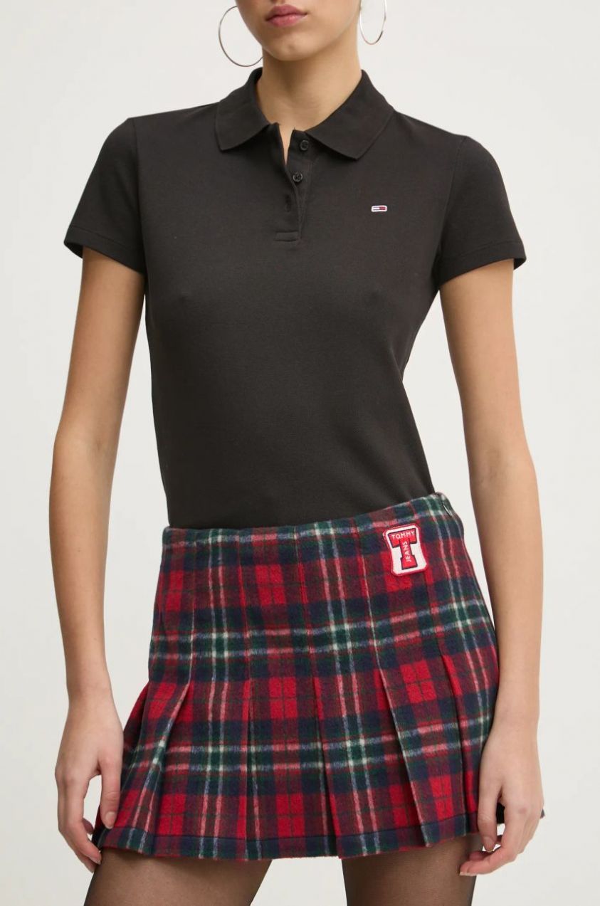 Sukňa s prímesou vlny Tommy Jeans tmavomodrá farba, mini, áčkový strih, DW0DW21249